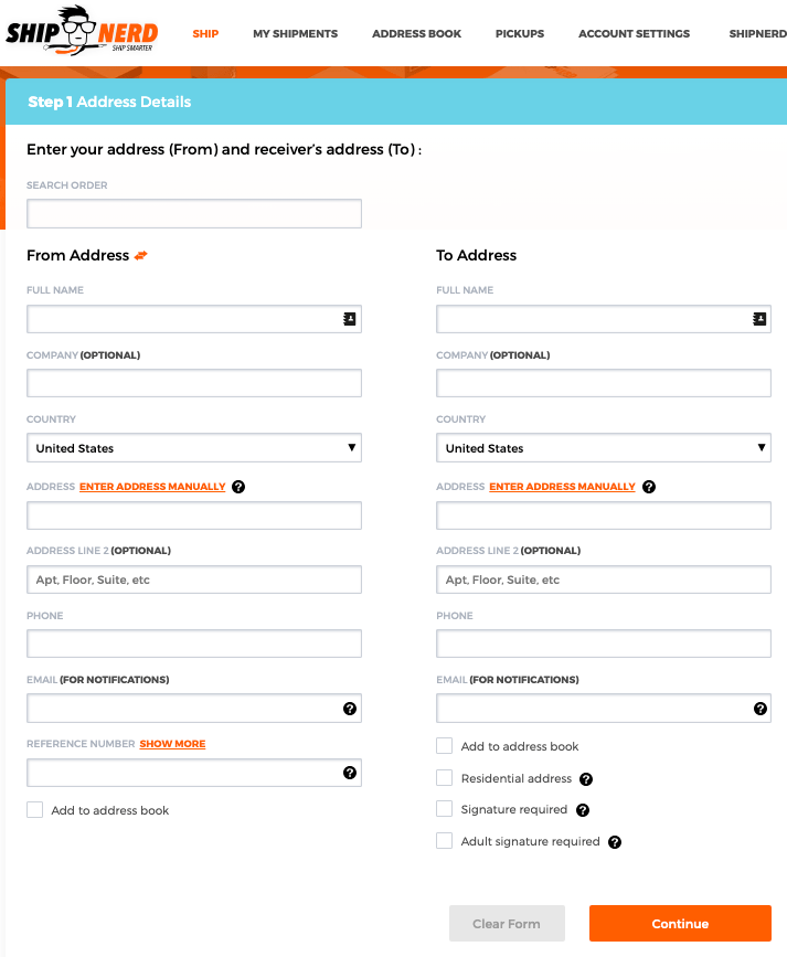 LTL Freight, Shipping Dashboard - How to enter to and from address info