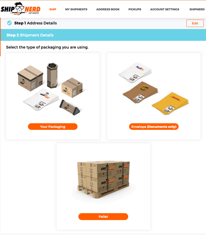 LTL Freight, Shipping Dashboard - how to select package type or pallet options