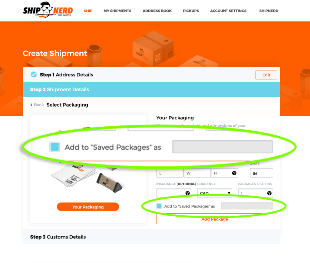 ShipNerd: how to save details to the packages bok